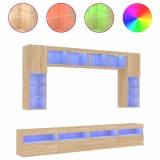 Cumpara ieftin Comode TV de perete cu lumini LED, 8 piese, stejar sonoma