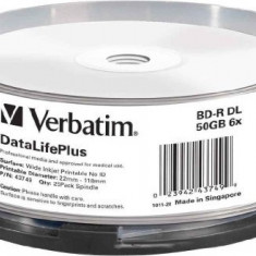 BD-R VERBATIM 50GB, viteza 6x, 25 buc, Double Layer, spindle, printabil, "Wide