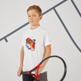 Tricou Tenis TTS100 Imprimeu Alb Băieți