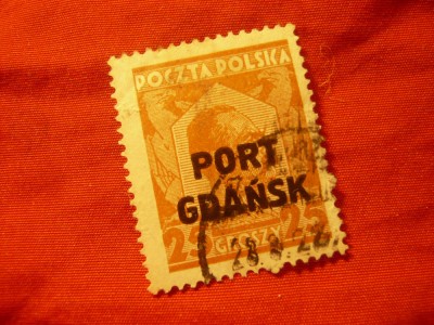 Serie 1val Polonia 1928 supratipar Port Gdansk pe timbru Pilsudski 25gr stamp. foto