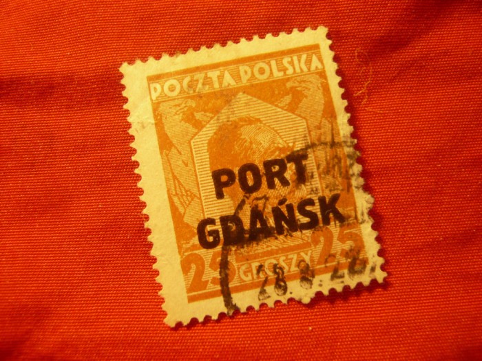 Serie 1val Polonia 1928 supratipar Port Gdansk pe timbru Pilsudski 25gr stamp.