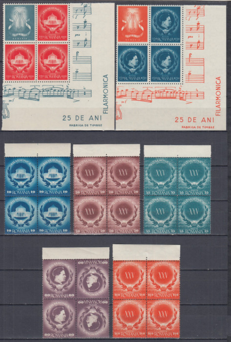 ROMANIA 1946 LP 193 LP 193 a LP 193 b -25 ANI INFIINTARE FILARMONICA BLOCURI MNH