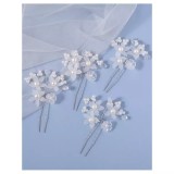 Cumpara ieftin Ace Par Mireasa, Model cu flori albe si perle 9.5 x 6 cm, Argintii - 4 buc