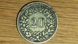 R10 Elvetia - moneda de colectie raruta - 20 rappen 1850 argint slab - f frumoasa !, Europa