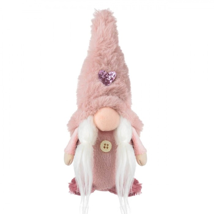 Figurină Decorativă Crăciun, Gnome, Blană Artificială, Roz, 18cm