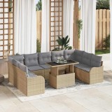 Cumpara ieftin Set de canapea pentru grădină cu 10 piese, perne bej din rattan.