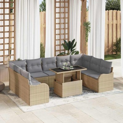 vidaXL Set de canapele pentru grădină 10 pcs Bej 100 x 55 x 73 cm 3357263 foto