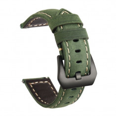 Curea piele naturala, compatibila Fossil Q Grant, telescoape Quick Release, 22mm, Forest Green foto