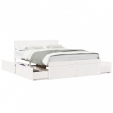 Cadru de pat cu sertare, alb, 140x190 cm, lemn masiv de pin GartenMobel Dekor, vidaXL