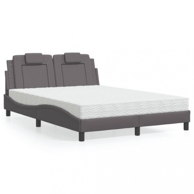 vidaXL Pat, Viana, cu saltea, gri, 140x200 cm, piele ecologică 3208799 foto