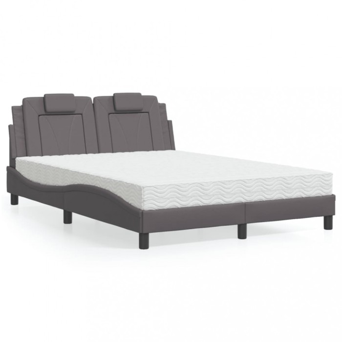 vidaXL Pat, Viana, cu saltea, gri, 140x200 cm, piele ecologică 3208799