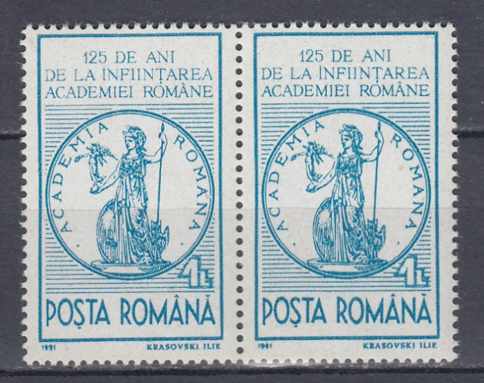 ROMANIA 1991 LP 1259 - 125 ANI INFIINTAREA ACADEMIEI ROMANE PERECHE MNH