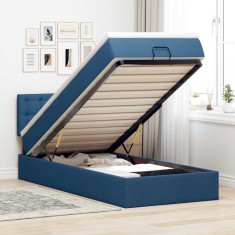 vidaXL Cadru de pat otoman cu saltea țesătură albastră 90x190cm 3311593