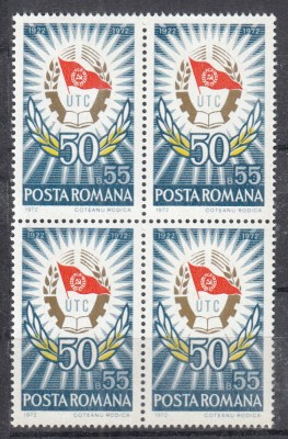 ROMANIA 1972 LP 786 SEMICENTENARUL U.T.C. BLOC 4 TIMBRE MNH foto