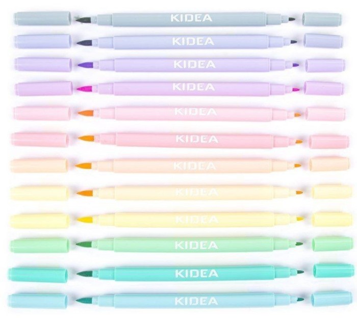 Set de 12 carioci cu 2 capete, Kidea, multicolore