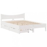 Cumpara ieftin Cadru de pat cu sertare, alb, 140x190 cm, lemn masiv de pin