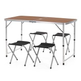 Set masa pliabila de camping cu 4 scaune, &icirc;naltime reglabila, aluminiu si MDF