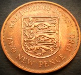 Moneda exotica 2 NEW PENCE - JERSEY, anul 1980 * cod 4895