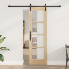 Ușă glisantă vidaXL cu set de accesorii &amp;#039;ORKDAL&amp;#039;din lemn solid și sticlă foto