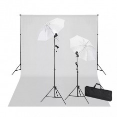 vidaXL Kit studio foto, fundal alb, 600 x 300 cm &amp;amp; lumini foto