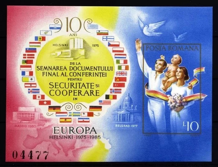 Romania MNH 1985 - 10 ani CSCE Helsinki- colita nedantelata - LP 1126 (mici probleme de calitate)