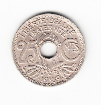 Moneda Franta 25 centimes 1939, stare foarte buna foto