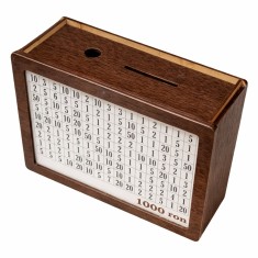 Pusculita economii 1000 RON din lemn, cutie bani cu grila urmarire, provocare economisire, 20x9x14.5 cm
