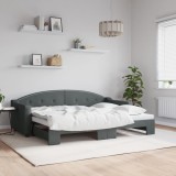 Cumpara ieftin Pat de zi cu extensie, gri &icirc;nchis, 80x200 cm, textil