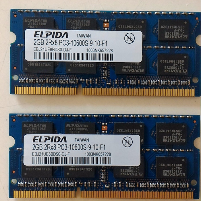 4Gb kit 2 x 2Gb ddr3 1333Mhz PC3-10600s-9-10-F1 Elpida 12luni garantie