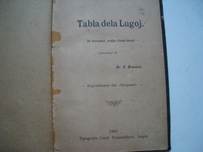 Tabla de la Lugoj - V. Braniste (1903) foto