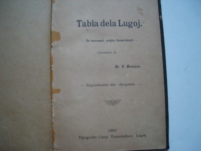 Tabla de la Lugoj - V. Braniste (1903) foto