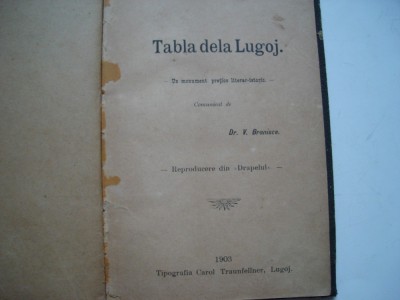 Tabla de la Lugoj - V. Braniste (1903) foto