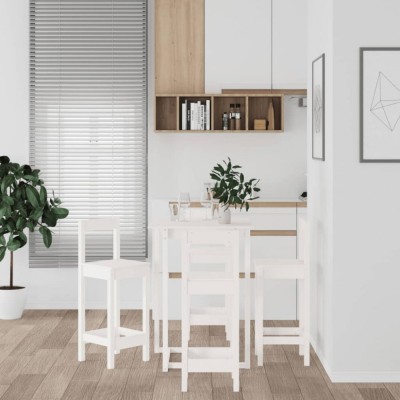 vidaXL Set mobilier de bar, 5 piese, alb, lemn masiv de pin foto