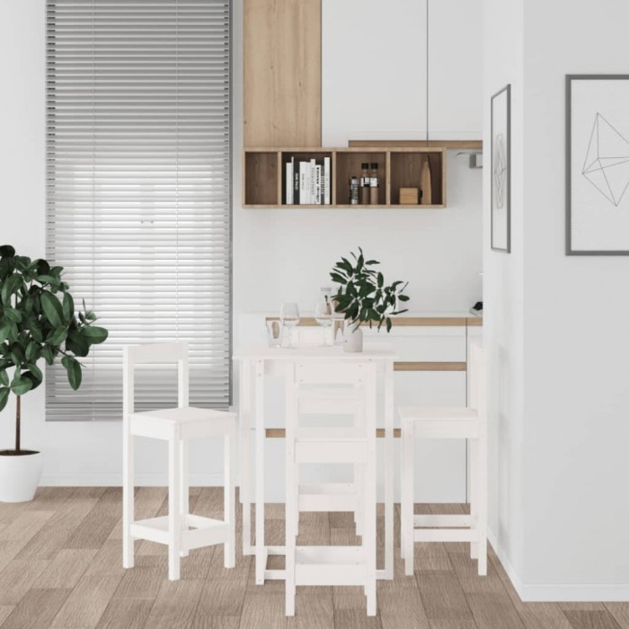 vidaXL Set mobilier de bar, 5 piese, alb, lemn masiv de pin