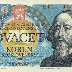 CEHOSLOVACIA █ bancnota █ 20 Korun █ 1988 █ P-95 █ UNC █ necirculata