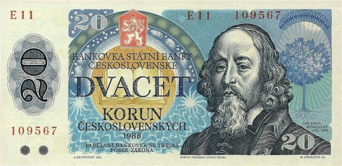 CEHOSLOVACIA █ bancnota █ 20 Korun █ 1988 █ P-95 █ UNC █ necirculata