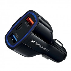 Încărcător Auto Wozinsky USB X2 și USB C Negru (WCC-01) 5907769300004