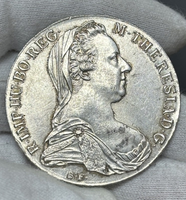 moneda argint Thaler Maria Theresia 1780 rebatere foto