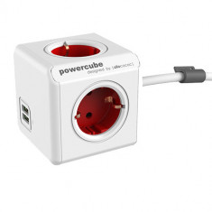 Prelungitor in forma de cub 4 prize, 2 USB, lungime cablu 1.5m rosu, Allocacoc foto