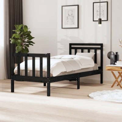 vidaXL Cadru de pat Small Single 2FT6, negru, 75x190 cm lemn masiv foto