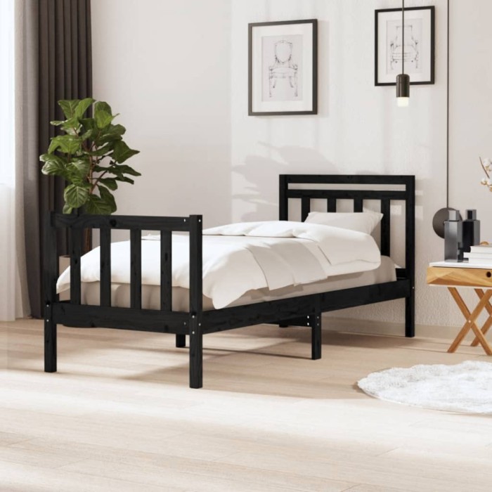 vidaXL Cadru de pat Small Single 2FT6, negru, 75x190 cm lemn masiv