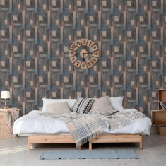 DUTCH WALLCOVERINGS Tapet Wood, albastru si maro GartenMobel Dekor