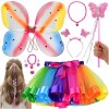 Set 6 piese costum Fluturas, universal, fusta, aripi, bijuterii si accesorii, multicolor