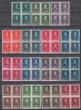 ROMANIA 1940/1942 LP 153 MIHAI I UZUALE FILIGRAN CC SERIA IN BLOCURI DE 4 TIMBRE STARE MNH, Nestampilat