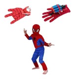 Set costum clasic Spiderman si doua lansatoare cu discuri si ventuze burete copii 7-9 ani 120 - 130 cm