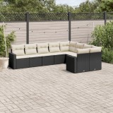 VidaXL Set mobilier de grădină cu perne, 9 piese, negru, poliratan