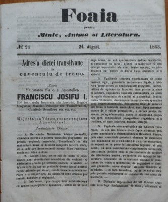 Foaia pentru minte , inima si literatura , nr. 24 , 1863 , Dieta din Ardeal foto