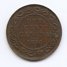 Canada 1 Cent 1920 - George V (with "DEI GRA") Bronz, 25.5 mm KM-21 (2)