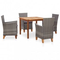 vidaXL Set mobilier de exterior, 5 piese, gri, poliratan, lemn acacia