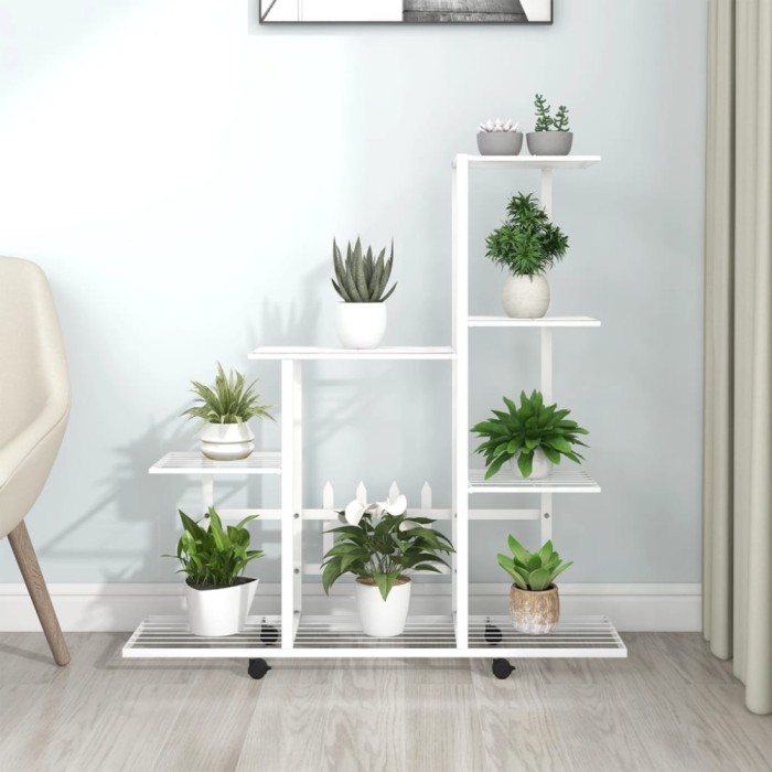 Gossi suport pentru flori cu roti, 94,5x25x92,5 cm, alb, metal